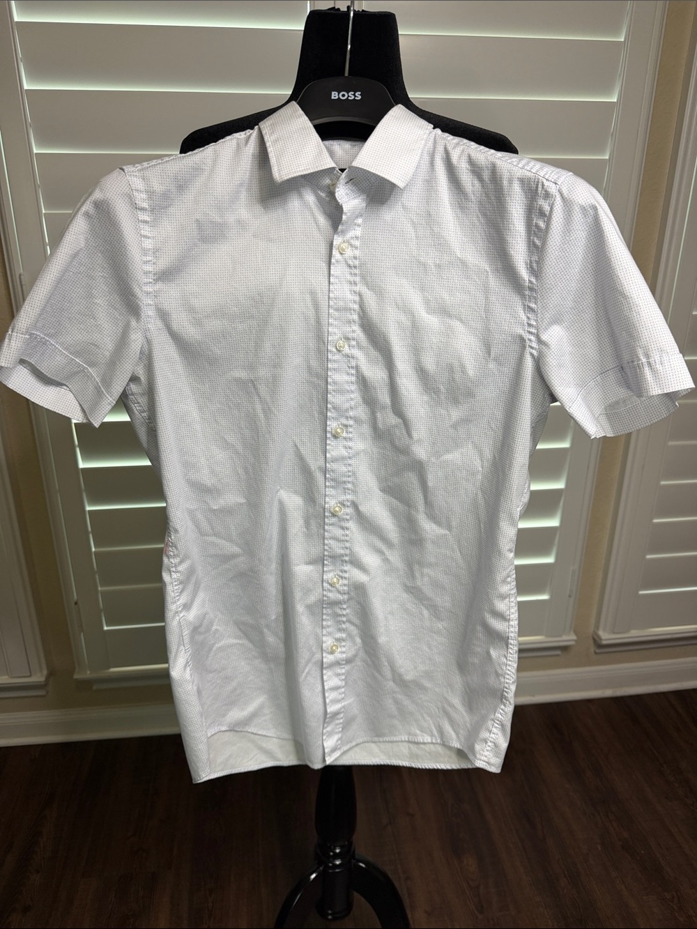 BOSS White Short-Sleeve Dress Shirt with Subtle Texture
